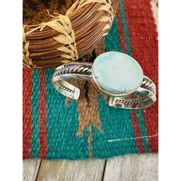 Navajo Sterling Silver & Golden Hills Turquoise Cuff Bracelet - Picture 3 of 6